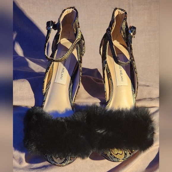 Antonio Melani Kayleigh Ankle Strap Rabbit Fur Heels - Picture 2 of 8